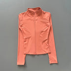 Women's Workout Jacket Stretch Fitted Zip Front Long Sleeve Running Yoga Slimming Waist-Cinching Stand Collar Quick-Dry Sportswe