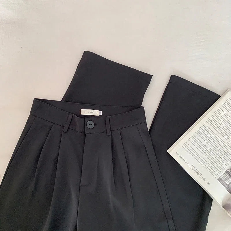 High Waist Women Suit Pants Fall Straight Office Ladies Trousers Casual Button Loose Female Pants New 2025