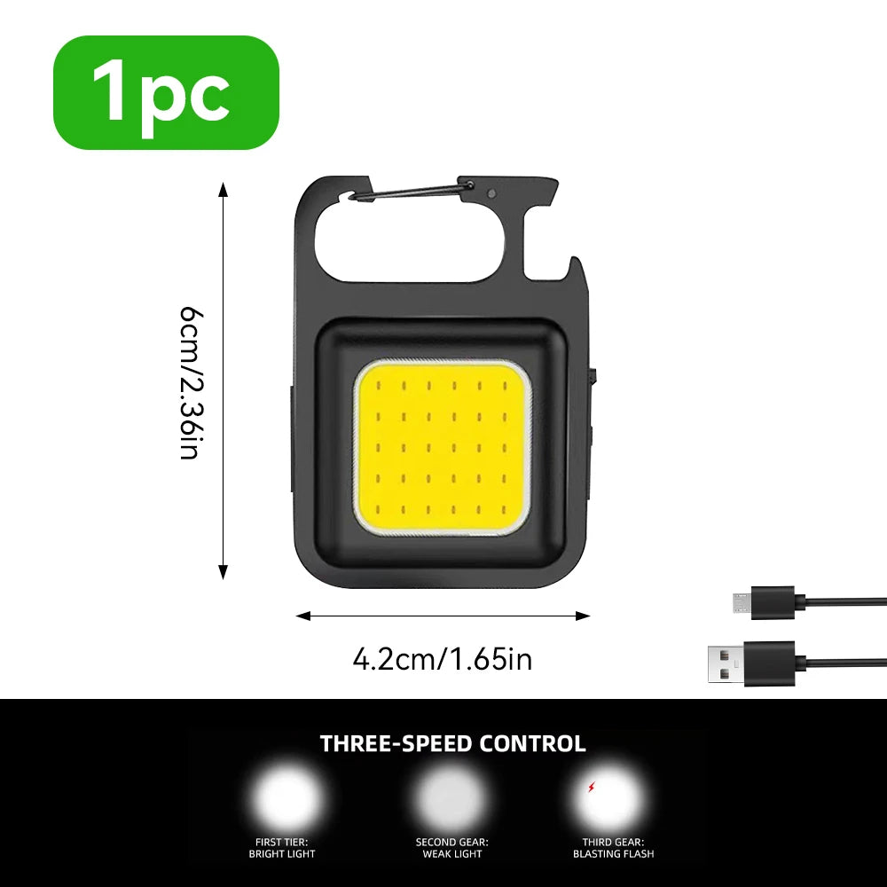 1/2PCS USB COB Keychain Work Light Flashlight Super Bright Emergency Light,Bottle Opener,With Magnetic Base For Outdoor Camping