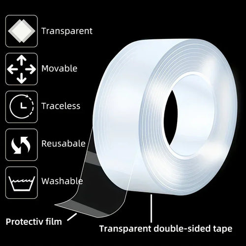 5m/3/2m/1m Nano Tape Extra Strong Double Sided Adhesive Tape Transparent No Trace Reusable Waterproof Adhesive Tape Home