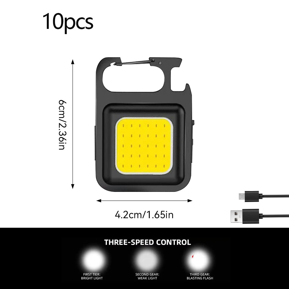 1/2PCS USB COB Keychain Work Light Flashlight Super Bright Emergency Light,Bottle Opener,With Magnetic Base For Outdoor Camping