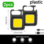 1/2PCS USB COB Keychain Work Light Flashlight Super Bright Emergency Light,Bottle Opener,With Magnetic Base For Outdoor Camping