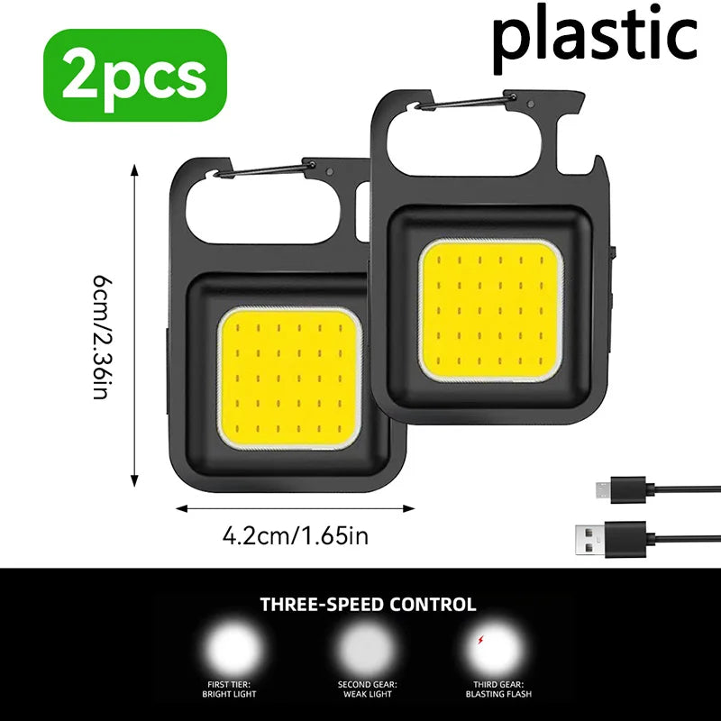 1/2PCS USB COB Keychain Work Light Flashlight Super Bright Emergency Light,Bottle Opener,With Magnetic Base For Outdoor Camping