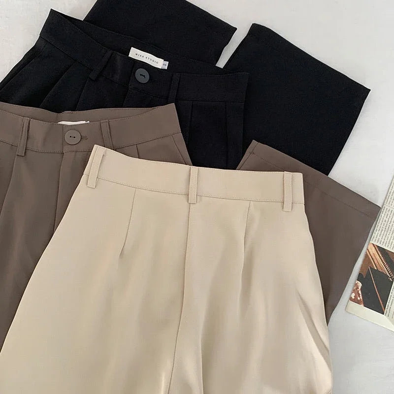 High Waist Women Suit Pants Fall Straight Office Ladies Trousers Casual Button Loose Female Pants New 2025