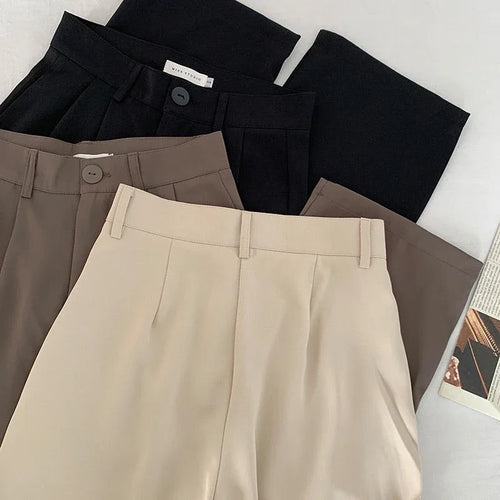 High Waist Women Suit Pants Fall Straight Office Ladies Trousers Casual Button Loose Female Pants New 2025