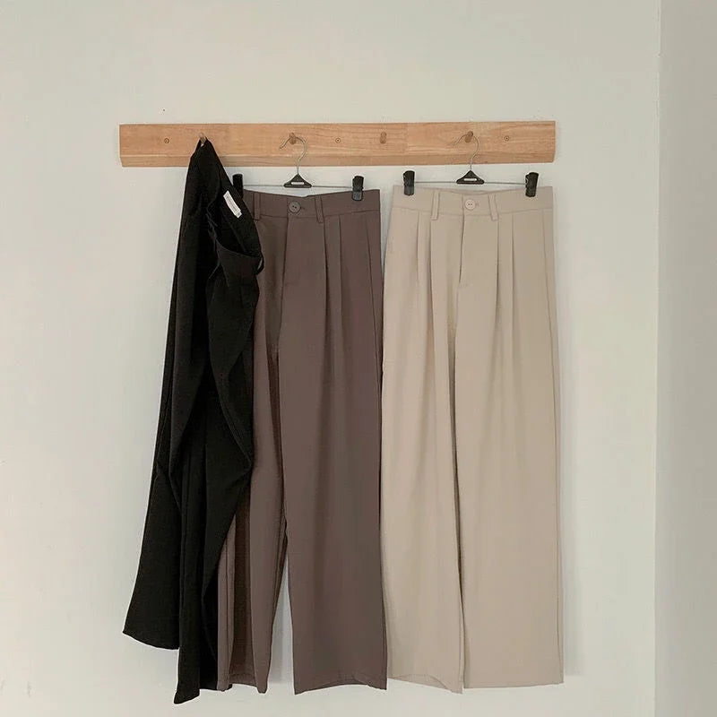 High Waist Women Suit Pants Fall Straight Office Ladies Trousers Casual Button Loose Female Pants New 2025