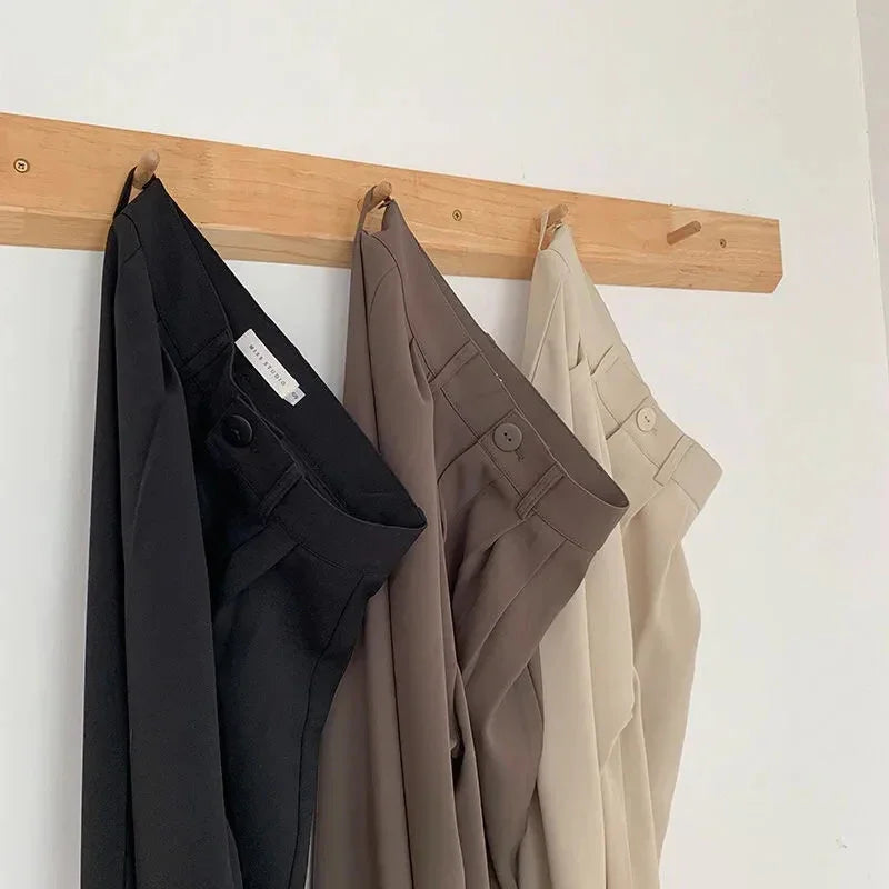 High Waist Women Suit Pants Fall Straight Office Ladies Trousers Casual Button Loose Female Pants New 2025
