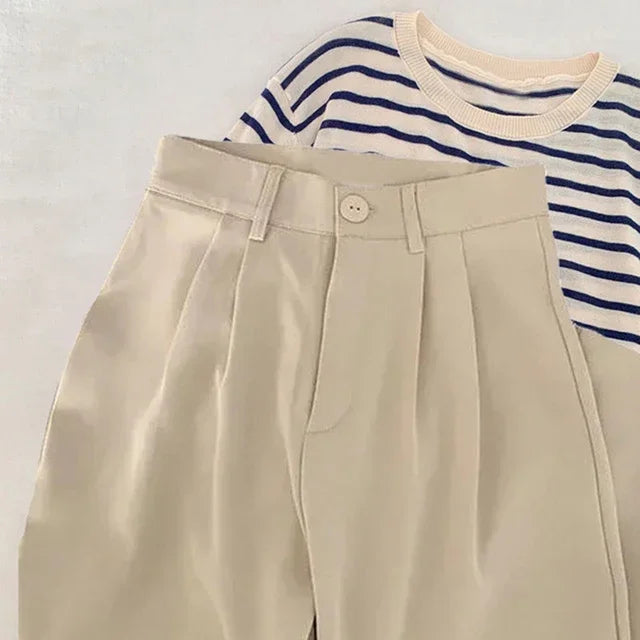 High Waist Women Suit Pants Fall Straight Office Ladies Trousers Casual Button Loose Female Pants New 2025