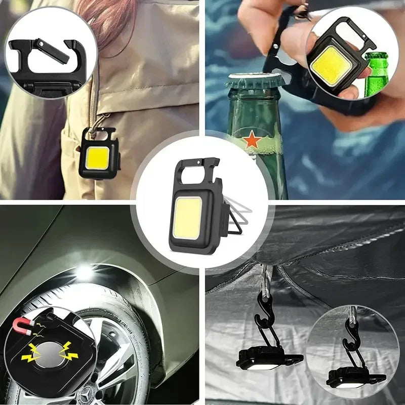 1/2PCS USB COB Keychain Work Light Flashlight Super Bright Emergency Light,Bottle Opener,With Magnetic Base For Outdoor Camping