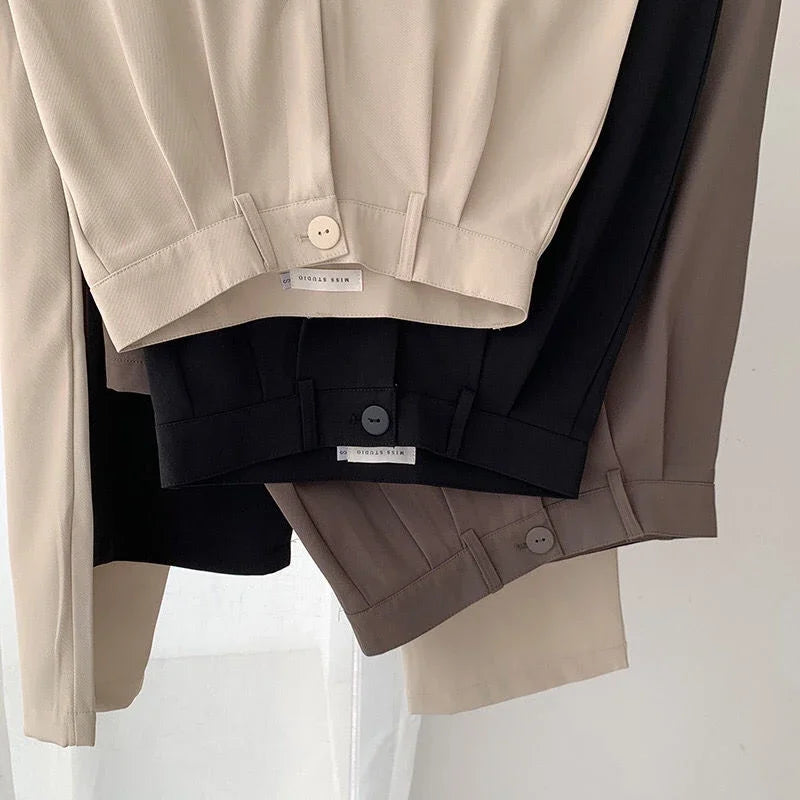 High Waist Women Suit Pants Fall Straight Office Ladies Trousers Casual Button Loose Female Pants New 2025