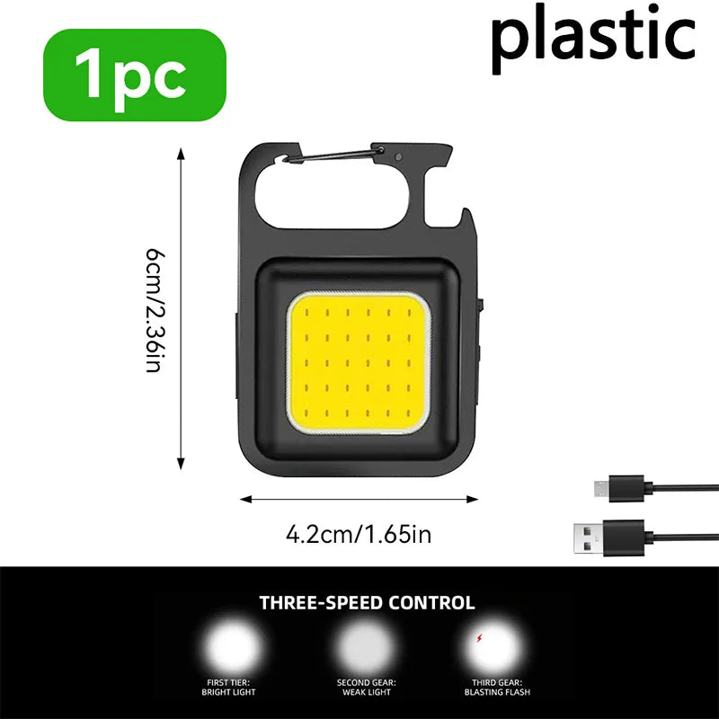 1/2PCS USB COB Keychain Work Light Flashlight Super Bright Emergency Light,Bottle Opener,With Magnetic Base For Outdoor Camping